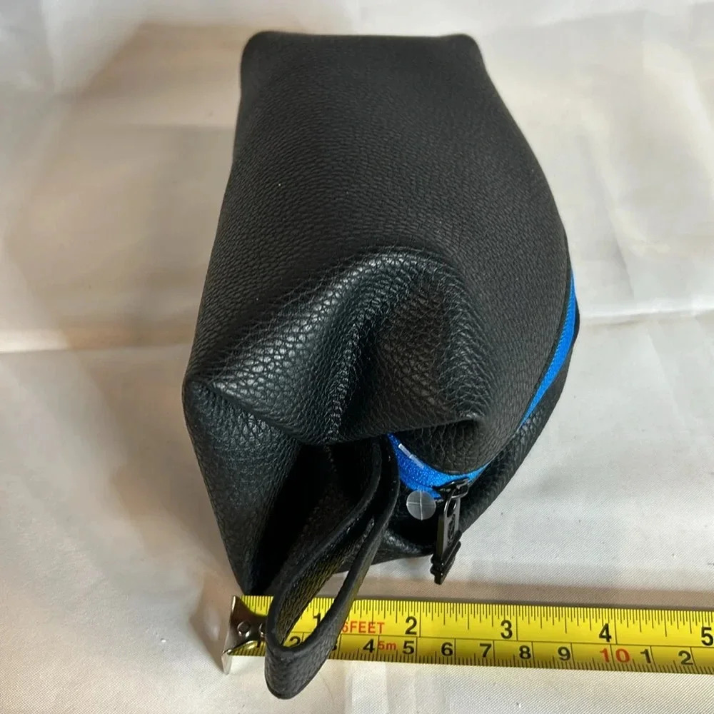 TUMI Zippered Travel Pouch.  Black/Blue.  Black Pebbled Leather.  NWOT - Picture 7 of 9